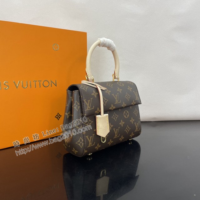 Lv路易威登2023專櫃新款Cluny迷你手袋 LV提花肩帶老花手提女包 M46055 ydh5015